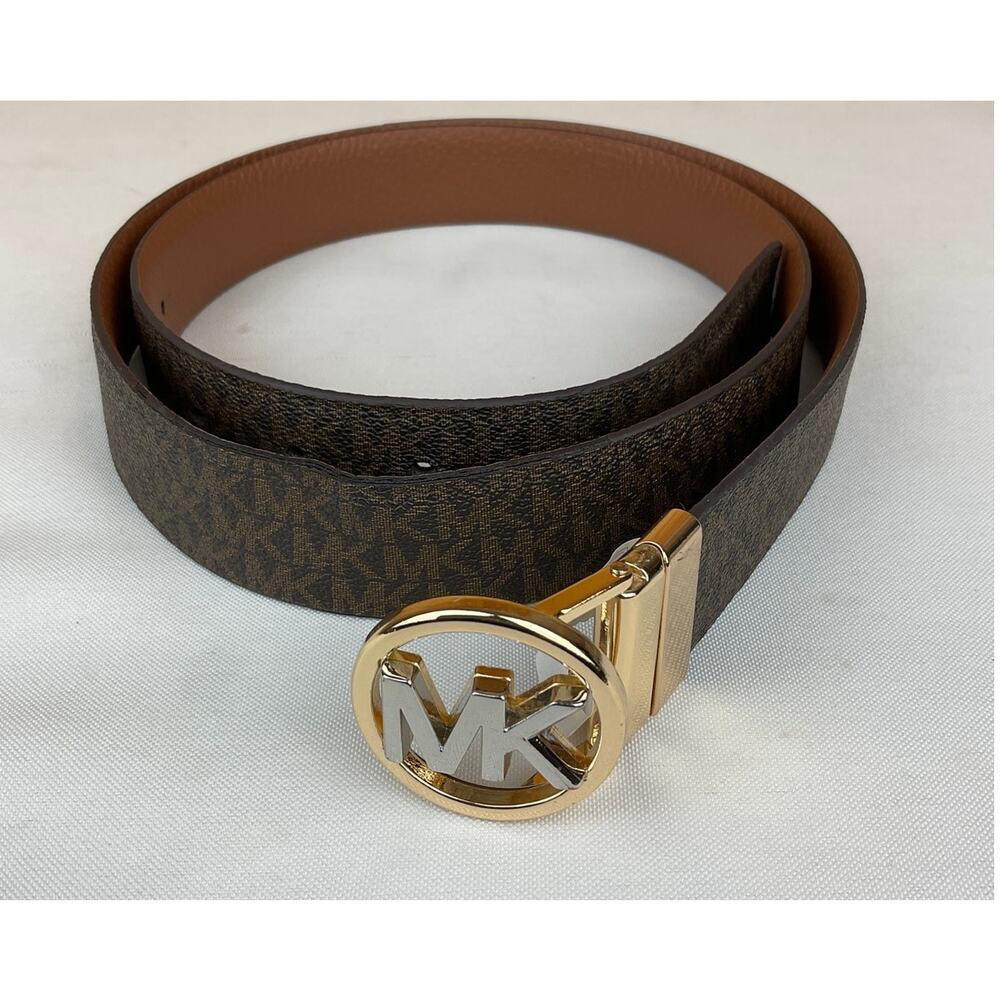 Michael Kors MK 558385 Women's Belt Brown Gold Hardware Reversible